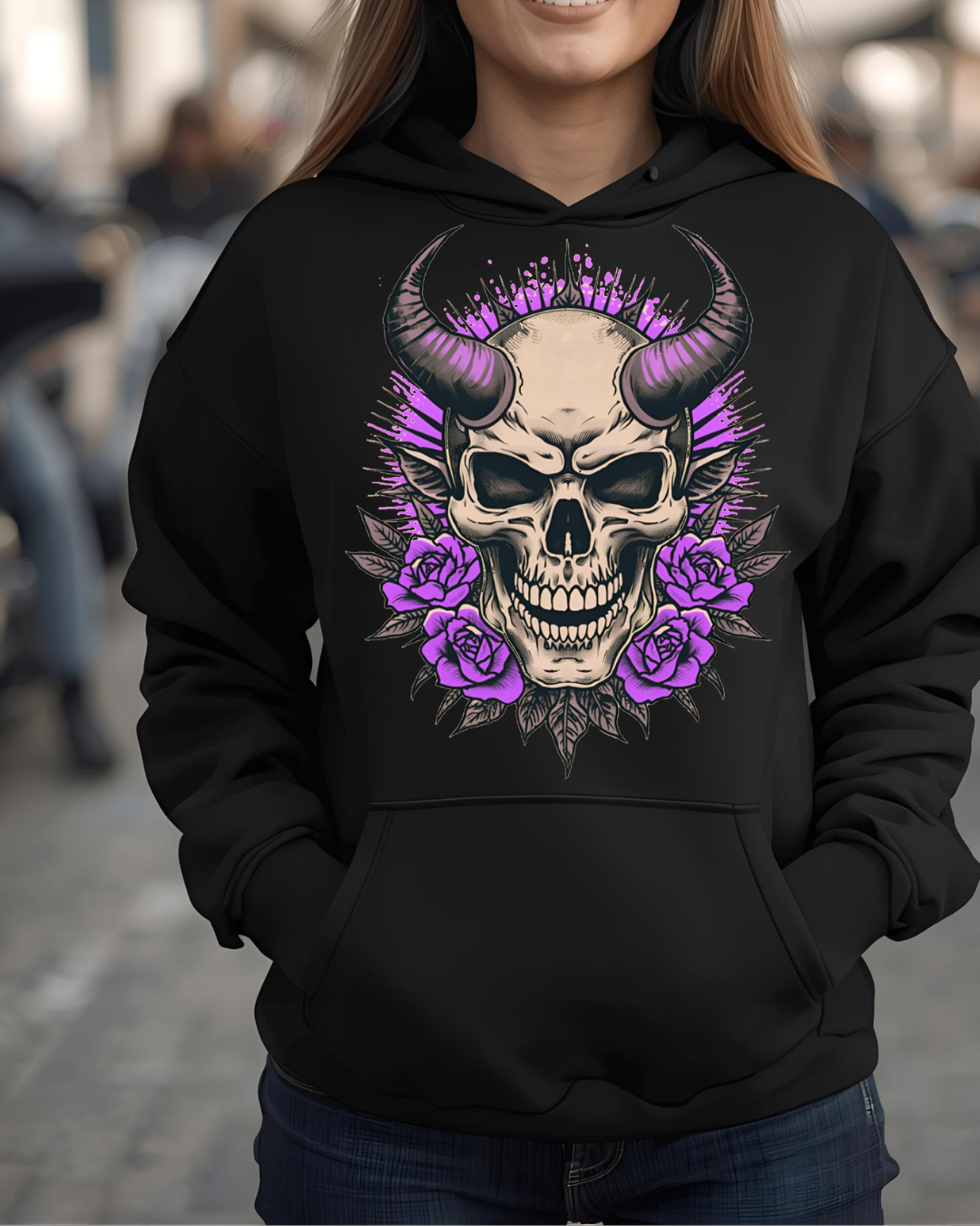 sweat à capuche Crânes et Roses